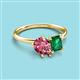 3 - Nadya Pear Shape Pink Tourmaline & Emerald Shape Emerald 2 Stone Duo Ring 