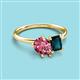 3 - Nadya Pear Shape Pink Tourmaline & Emerald Shape London Blue Topaz 2 Stone Duo Ring 
