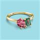 3 - Nadya Pear Shape Pink Tourmaline & Emerald Shape Lab Created Alexandrite 2 Stone Duo Ring 