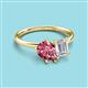 3 - Nadya Pear Shape Pink Tourmaline & Emerald Shape White Sapphire 2 Stone Duo Ring 