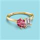 3 - Nadya Pear Shape Pink Tourmaline & Emerald Shape GIA Certified Diamond 2 Stone Duo Ring 