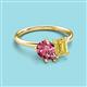 3 - Nadya Pear Shape Pink Tourmaline & Emerald Shape Yellow Sapphire 2 Stone Duo Ring 