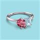 3 - Nadya Pear Shape Pink Tourmaline & Emerald Shape Aquamarine 2 Stone Duo Ring 