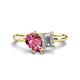 1 - Nadya Pear Shape Pink Tourmaline & Emerald Shape Certified Lab Grown Diamond 2 Stone Duo Ring 