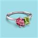 3 - Nadya Pear Shape Pink Tourmaline & Emerald Shape Peridot 2 Stone Duo Ring 