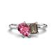 1 - Nadya Pear Shape Pink Tourmaline & Emerald Shape Smoky Quartz 2 Stone Duo Ring 