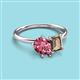 3 - Nadya Pear Shape Pink Tourmaline & Emerald Shape Smoky Quartz 2 Stone Duo Ring 