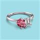 3 - Nadya Pear Shape Pink Tourmaline & Emerald Shape Certified Lab Grown Diamond 2 Stone Duo Ring 