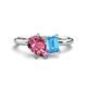 1 - Nadya Pear Shape Pink Tourmaline & Emerald Shape Blue Topaz 2 Stone Duo Ring 