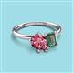 3 - Nadya Pear Shape Pink Tourmaline & Emerald Shape Lab Created Alexandrite 2 Stone Duo Ring 