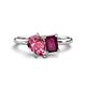 1 - Nadya Pear Shape Pink Tourmaline & Emerald Shape Rhodolite Garnet 2 Stone Duo Ring 