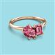 3 - Nadya Pear Shape Pink Tourmaline & Emerald Shape Amethyst 2 Stone Duo Ring 