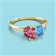 3 - Nadya Pear Shape Pink Tourmaline & Emerald Shape Blue Topaz 2 Stone Duo Ring 