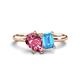 1 - Nadya Pear Shape Pink Tourmaline & Emerald Shape Blue Topaz 2 Stone Duo Ring 