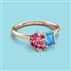 3 - Nadya Pear Shape Pink Tourmaline & Emerald Shape Blue Topaz 2 Stone Duo Ring 