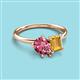 3 - Nadya Pear Shape Pink Tourmaline & Emerald Shape Citrine 2 Stone Duo Ring 