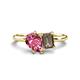 1 - Nadya Pear Shape Pink Tourmaline & Emerald Shape Smoky Quartz 2 Stone Duo Ring 