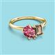 3 - Nadya Pear Shape Pink Tourmaline & Emerald Shape Smoky Quartz 2 Stone Duo Ring 