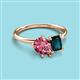 3 - Nadya Pear Shape Pink Tourmaline & Emerald Shape London Blue Topaz 2 Stone Duo Ring 