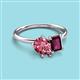 3 - Nadya Pear Shape Pink Tourmaline & Emerald Shape Rhodolite Garnet 2 Stone Duo Ring 