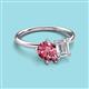 3 - Nadya Pear Shape Pink Tourmaline & Emerald Shape White Sapphire 2 Stone Duo Ring 