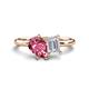 1 - Nadya Pear Shape Pink Tourmaline & Emerald Shape White Sapphire 2 Stone Duo Ring 