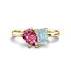 1 - Nadya Pear Shape Pink Tourmaline & Emerald Shape Aquamarine 2 Stone Duo Ring 