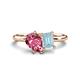 1 - Nadya Pear Shape Pink Tourmaline & Emerald Shape Aquamarine 2 Stone Duo Ring 