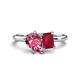 1 - Nadya Pear Shape Pink Tourmaline & Emerald Shape Ruby 2 Stone Duo Ring 