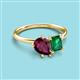 3 - Nadya Pear Shape Rhodolite Garnet & Emerald Shape Emerald 2 Stone Duo Ring 