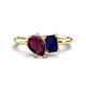 1 - Nadya Pear Shape Rhodolite Garnet & Emerald Shape Blue Sapphire 2 Stone Duo Ring 