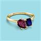 3 - Nadya Pear Shape Rhodolite Garnet & Emerald Shape Blue Sapphire 2 Stone Duo Ring 