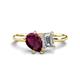 1 - Nadya Pear Shape Rhodolite Garnet & Emerald Shape GIA Certified Diamond 2 Stone Duo Ring 