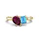 1 - Nadya Pear Shape Rhodolite Garnet & Emerald Shape Blue Topaz 2 Stone Duo Ring 