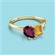 3 - Nadya Pear Shape Rhodolite Garnet & Emerald Shape Citrine 2 Stone Duo Ring 