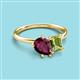 3 - Nadya Pear Shape Rhodolite Garnet & Emerald Shape Peridot 2 Stone Duo Ring 