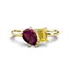 1 - Nadya Pear Shape Rhodolite Garnet & Emerald Shape Yellow Sapphire 2 Stone Duo Ring 