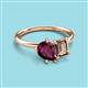 3 - Nadya Pear Shape Rhodolite Garnet & Emerald Shape Smoky Quartz 2 Stone Duo Ring 