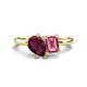 1 - Nadya Pear Shape Rhodolite Garnet & Emerald Shape Pink Tourmaline 2 Stone Duo Ring 