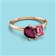 3 - Nadya Pear Shape Rhodolite Garnet & Emerald Shape Pink Tourmaline 2 Stone Duo Ring 