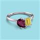 3 - Nadya Pear Shape Rhodolite Garnet & Emerald Shape Yellow Sapphire 2 Stone Duo Ring 