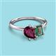 3 - Nadya Pear Shape Rhodolite Garnet & Emerald Shape Lab Created Alexandrite 2 Stone Duo Ring 