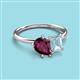 3 - Nadya Pear Shape Rhodolite Garnet & Emerald Shape Aquamarine 2 Stone Duo Ring 