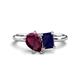 1 - Nadya Pear Shape Rhodolite Garnet & Emerald Shape Blue Sapphire 2 Stone Duo Ring 