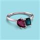 3 - Nadya Pear Shape Rhodolite Garnet & Emerald Shape London Blue Topaz 2 Stone Duo Ring 