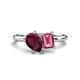 1 - Nadya Pear Shape Rhodolite Garnet & Emerald Shape Pink Tourmaline 2 Stone Duo Ring 