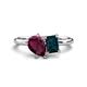 1 - Nadya Pear Shape Rhodolite Garnet & Emerald Shape London Blue Topaz 2 Stone Duo Ring 