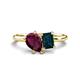 1 - Nadya Pear Shape Rhodolite Garnet & Emerald Shape London Blue Topaz 2 Stone Duo Ring 