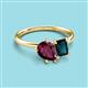 3 - Nadya Pear Shape Rhodolite Garnet & Emerald Shape London Blue Topaz 2 Stone Duo Ring 