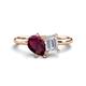 1 - Nadya Pear Shape Rhodolite Garnet & Emerald Shape White Sapphire 2 Stone Duo Ring 